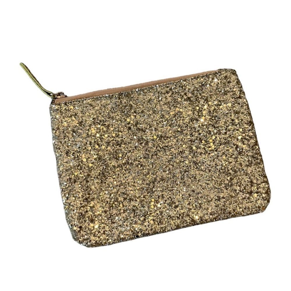 🌴 Gold Glitter Zip Pouch Make Up Bag Clutch 6x8